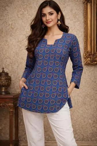 Blue color muslin formal looks kurta for girls
