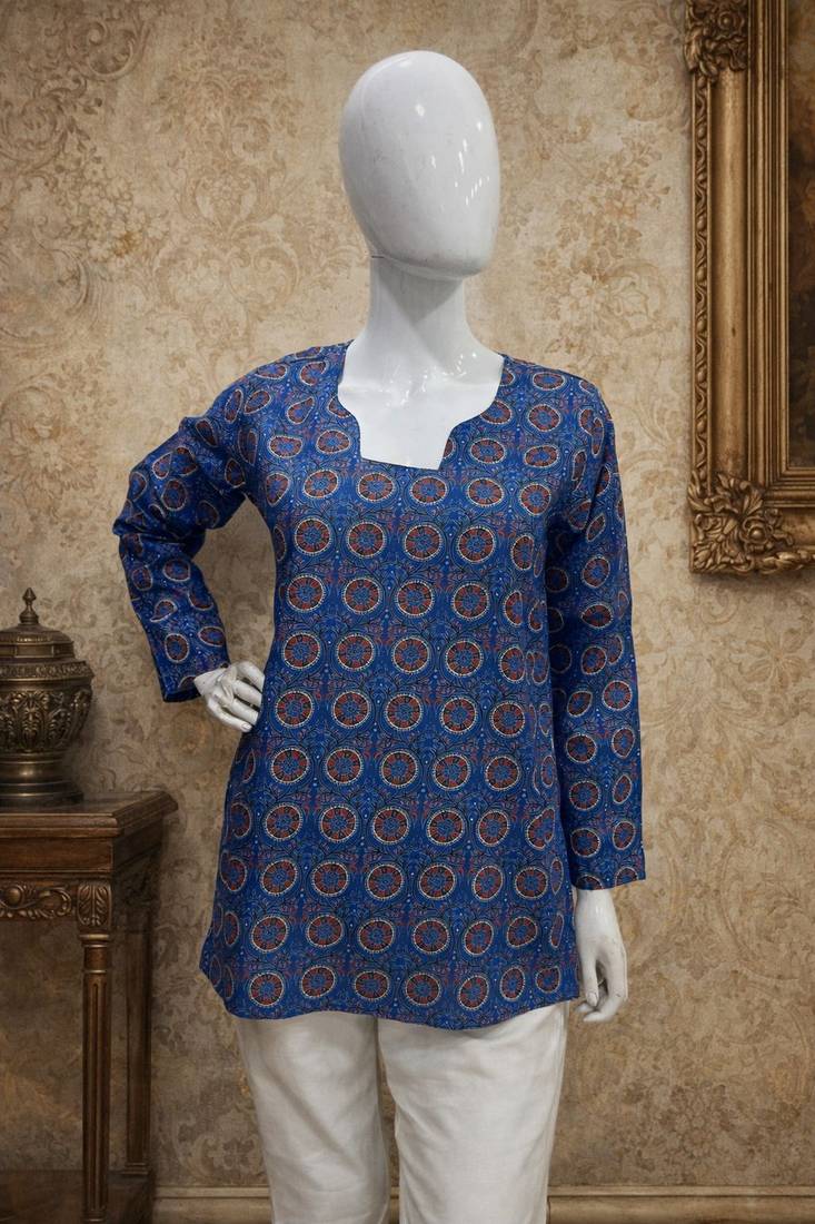 Blue color muslin fabric formal looks kurta for girls