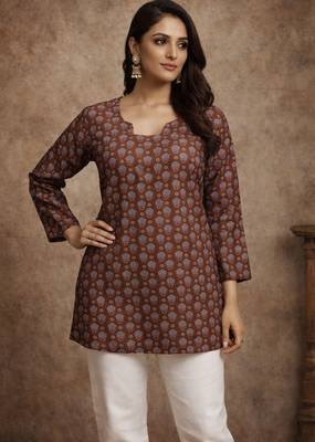 Brown color muslin formal looks kurta for girls 1