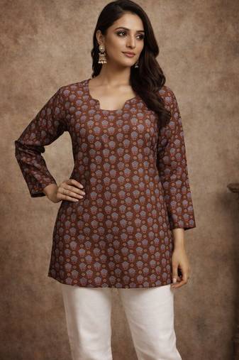 Brown color muslin fabric formal looks kurta for girls