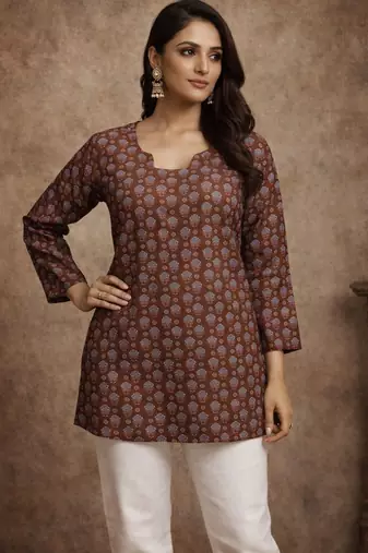 Brown color muslin fabric formal looks kurta for girls