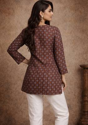 Brown color muslin formal looks kurta for girls 2