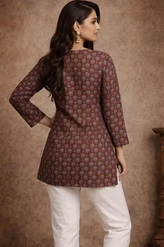 Brown color muslin formal looks kurta for girls