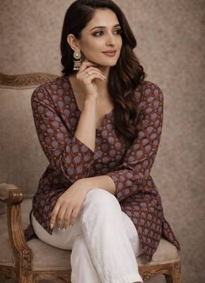 Brown color muslin formal looks kurta for girls 3
