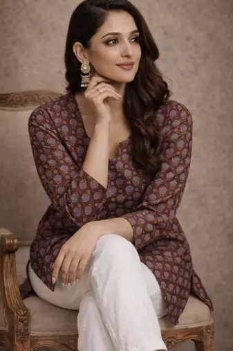 Brown color muslin formal looks kurta for girls