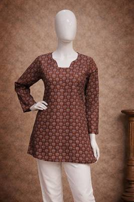 Brown color muslin formal looks kurta for girls 4