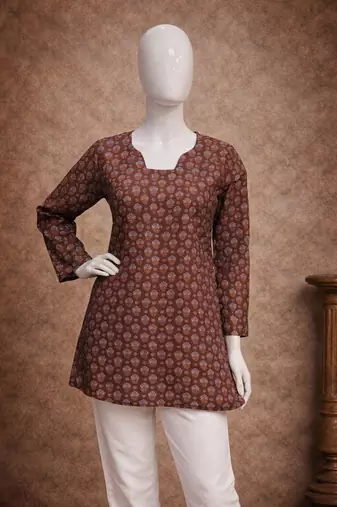 Brown color muslin formal looks kurta for girls