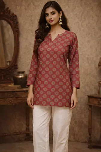 Maroon color muslin fabric formal looks kurta for girls