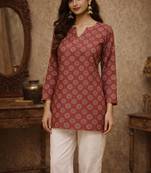 Maroon color muslin fabric formal looks kurta for girls