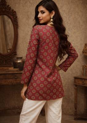 Maroon color muslin fabric formal looks kurta for girls 2