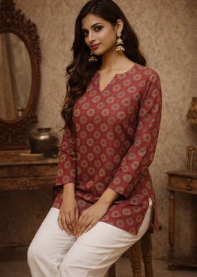Maroon color muslin fabric formal looks kurta for girls 4