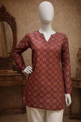 Maroon color muslin fabric formal looks kurta for girls 5