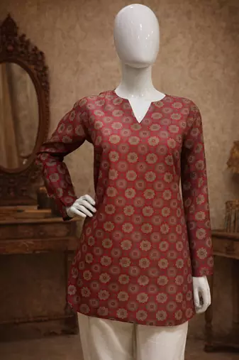 Maroon color muslin formal looks kurta for girls