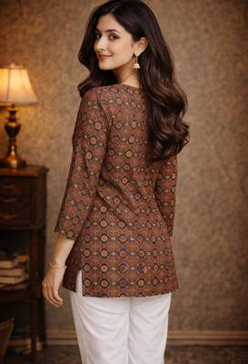 Coffee color muslin formal looks kurta for girls 2