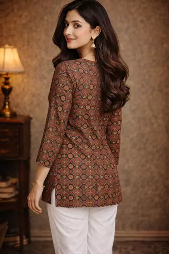 Coffee color muslin formal looks kurta for girls