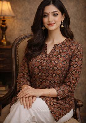 Coffee color muslin formal looks kurta for girls 4