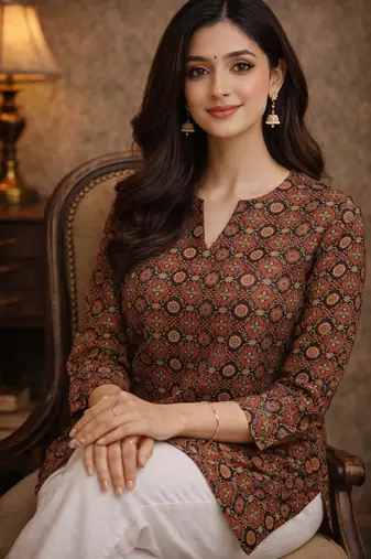 Coffee color muslin formal looks kurta for girls