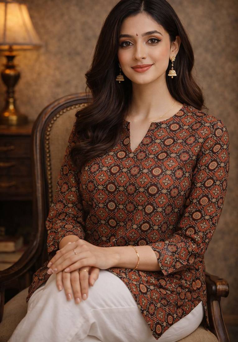 Coffee color muslin fabric formal looks kurta for girls