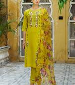 Lemon color viscose rayon fabric smart embroidered girlie trendy salwar suit