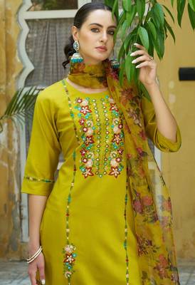 Lemon color viscose rayon smart embroidered trendy salwar suit 3