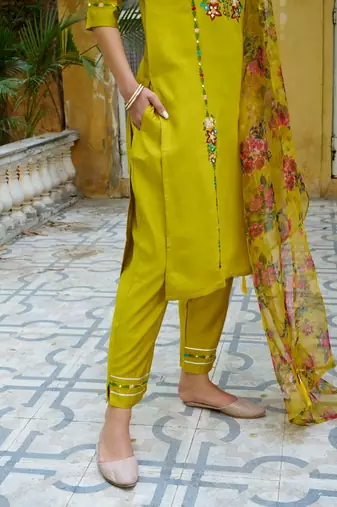 Lemon color viscose rayon smart embroidered trendy salwar suit