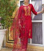 Maroon color viscose rayon fabric smart embroidered girlie trendy salwar suit