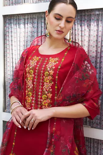 Maroon color viscose rayon smart embroidered trendy salwar suit