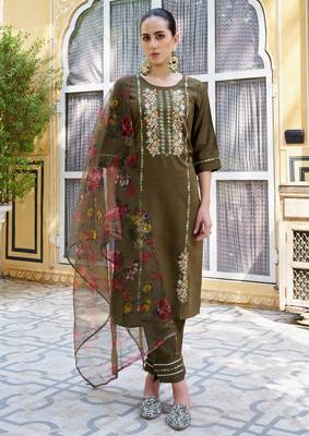 Mahendi color viscose rayon smart embroidered trendy salwar suit 1