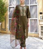 Mahendi color viscose rayon fabric smart embroidered girlie trendy salwar suit