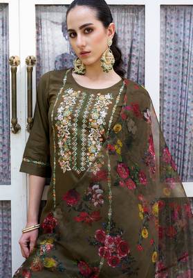 Mahendi color viscose rayon smart embroidered trendy salwar suit 3
