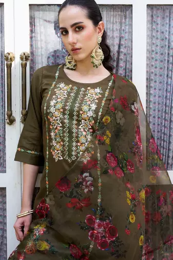 Mahendi color viscose rayon smart embroidered trendy salwar suit
