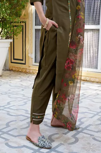Mahendi color viscose rayon smart embroidered trendy salwar suit