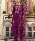 Purple color viscose rayon fabric smart embroidered girlie trendy salwar suit