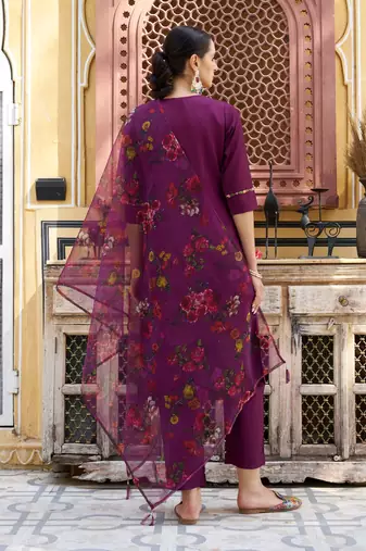Purple color viscose rayon smart embroidered trendy salwar suit