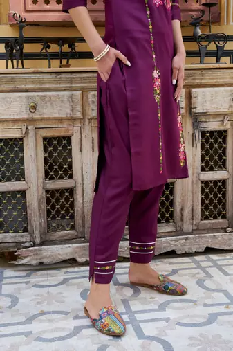 Purple color viscose rayon smart embroidered trendy salwar suit