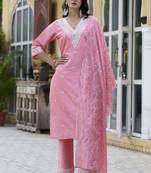 Pink color silk blend fabric smart embroidered girlie trendy salwar suit