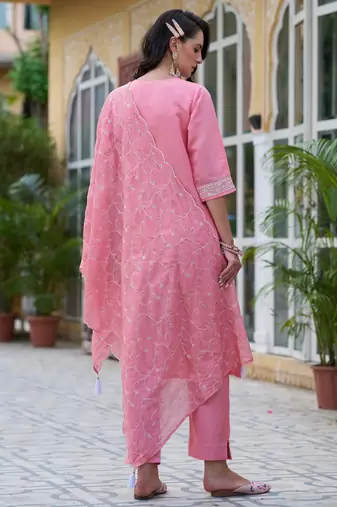 Pink color silk blend smart embroidered trendy salwar suit