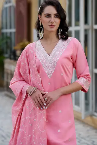 Pink color silk blend smart embroidered trendy salwar suit