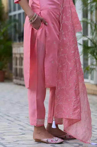 Pink color silk blend smart embroidered trendy salwar suit