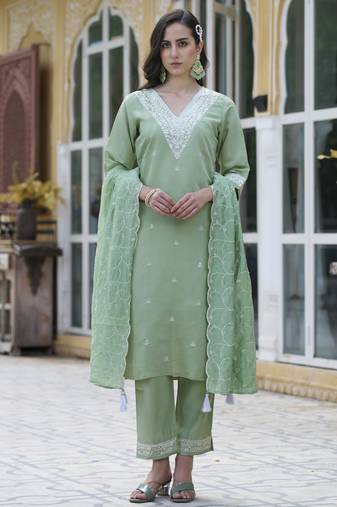 Pista color silk blend fabric smart embroidered girlie trendy salwar suit