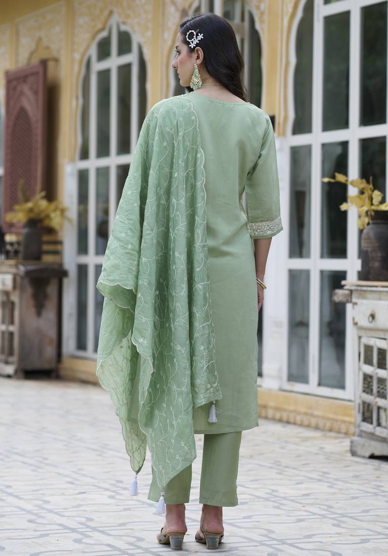 Pista color silk blend fabric smart embroidered girlie trendy salwar suit