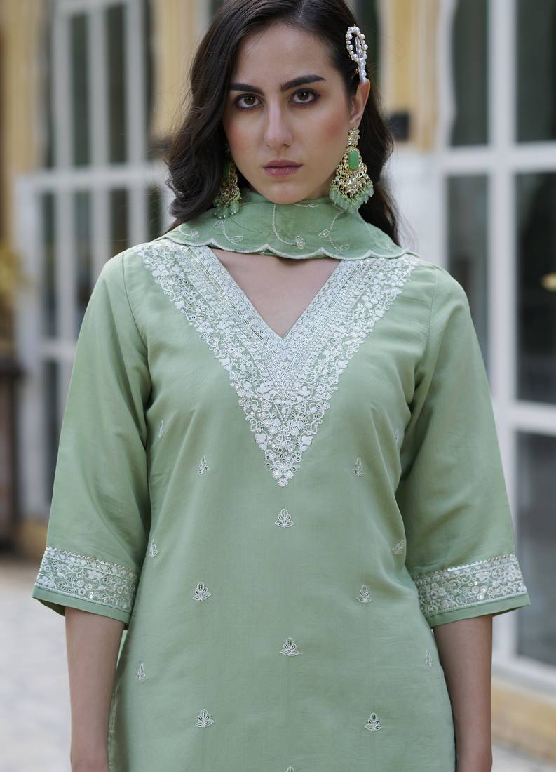 Pista color silk blend fabric smart embroidered girlie trendy salwar suit