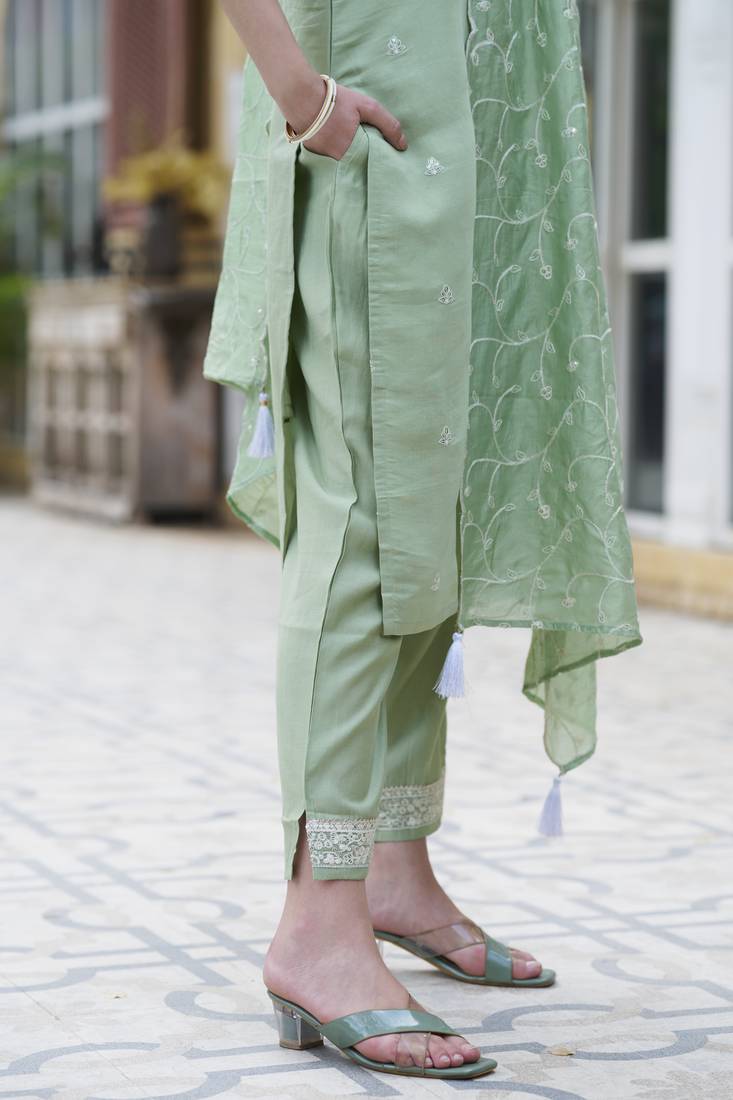 Pista color silk blend fabric smart embroidered girlie trendy salwar suit