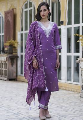 Purple color silk blend smart embroidered trendy salwar suit 1