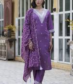 Purple color silk blend fabric smart embroidered girlie trendy salwar suit