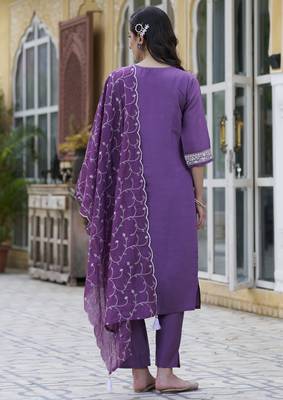 Purple color silk blend smart embroidered trendy salwar suit 2