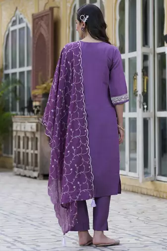 Purple color silk blend smart embroidered trendy salwar suit