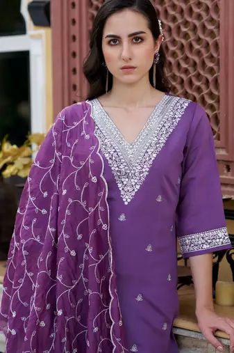 Purple color silk blend smart embroidered trendy salwar suit