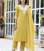 Yellow color silk blend fabric smart embroidered girlie trendy salwar suit