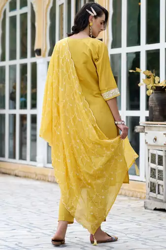 Yellow color silk blend smart embroidered trendy salwar suit